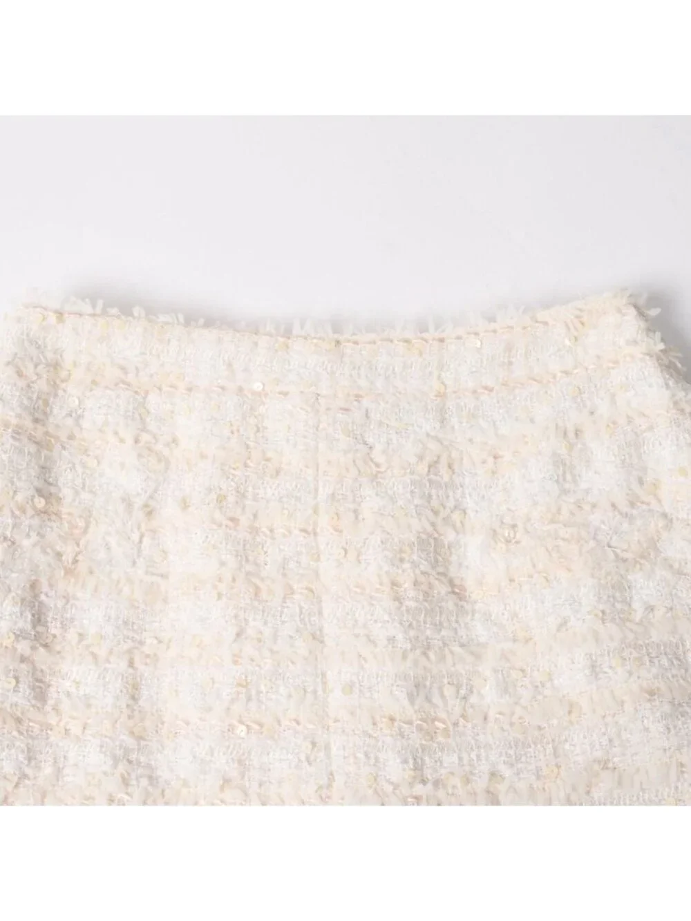 Chanel Skirt Tweed Sequin CC Logo White